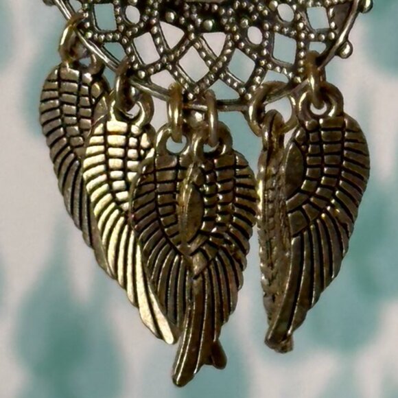 NEW Handmade- Feathered Hoop - Dangle Earrings in Antique Silver Tones - Picture 8 of 10